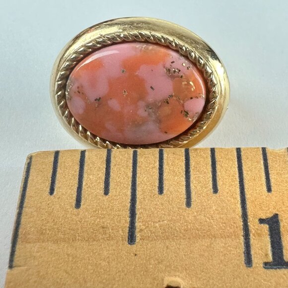 Sarah Coventry Gold-Tone Clip-On Earrings Orange & Pink Oval Cabochon - Picture 3 of 3